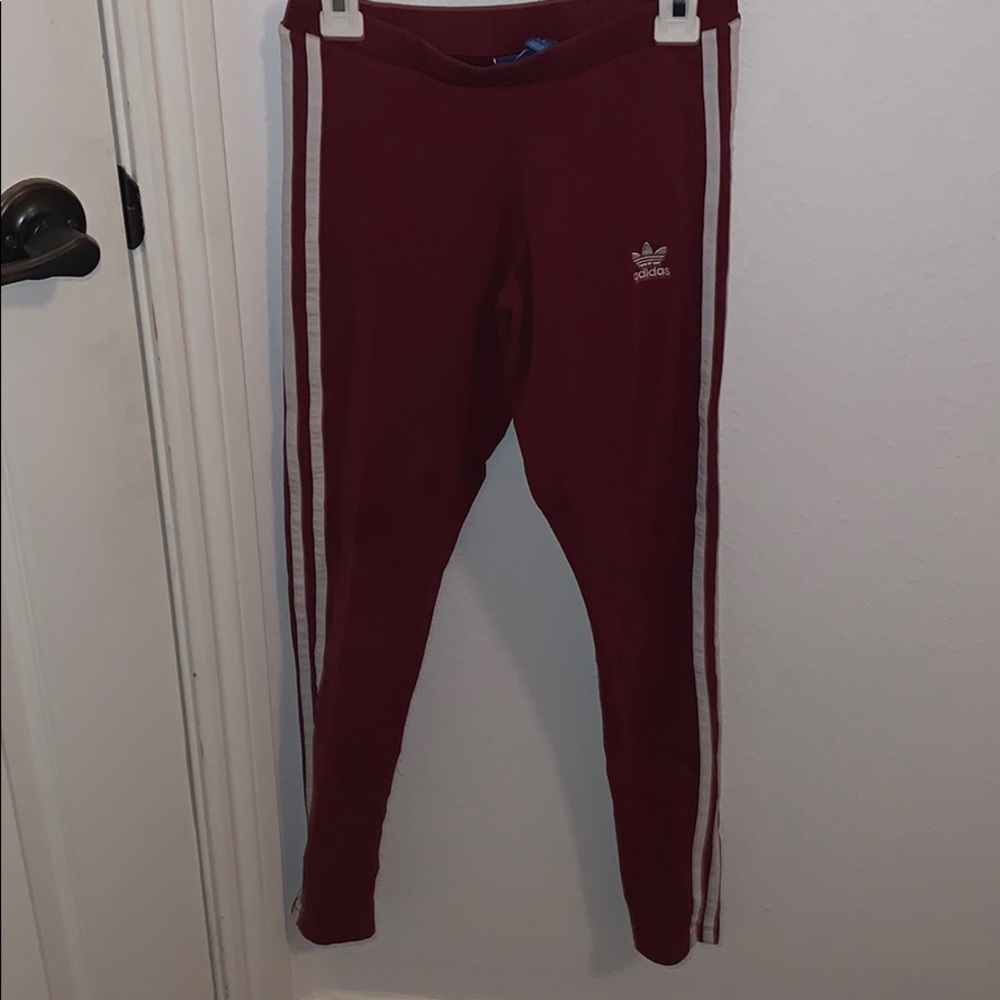 Triple Striped Adidas Burgundy Leggings